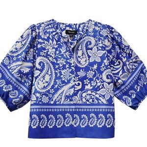 Karen Kane Blue and White Paisley Blouse